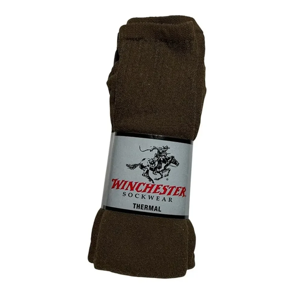 6 Pairs Winchester Thermal Crew Socks Brown Hunting Work Outdoor Boot Socks